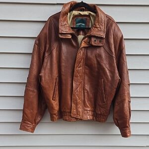 Andrew Marc Brown Leather Varsity Jacket